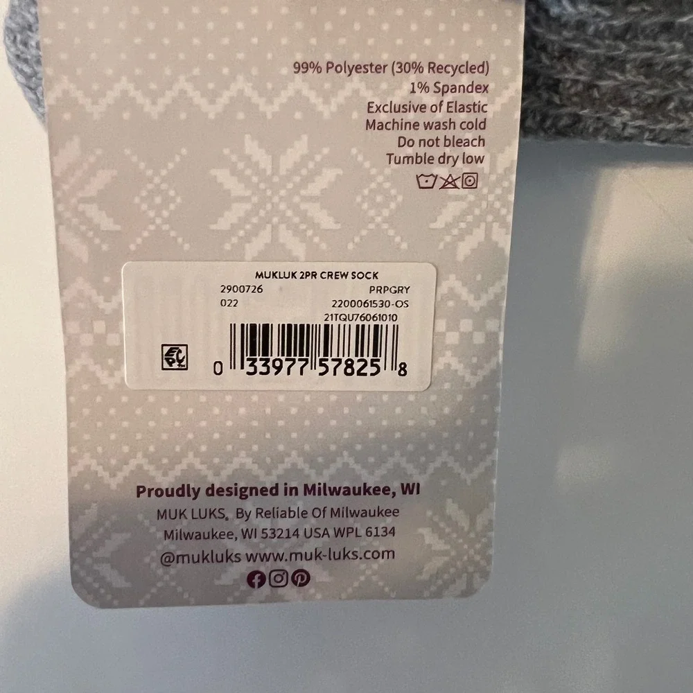 Muk Luks Womens Crew Socks 2 Pair‎ Grey Purple Striped Chenille Size 6-11 NWT
